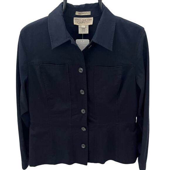 Jones New York Country Women's 8 Black Stretch Shirt Button Down Jacket - Picture 1 of 4